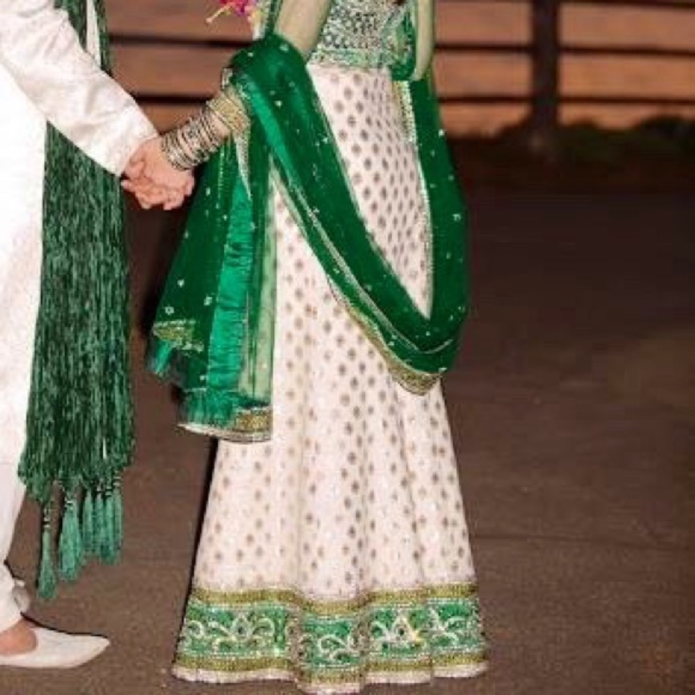 Emerald green and off white wedding lehenga size 2